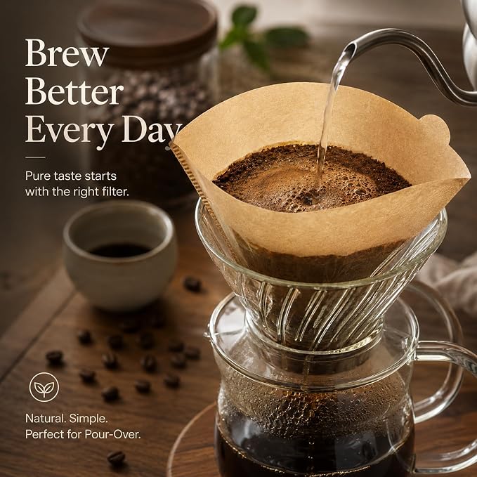300 Count Coffee Filters #4 Cone, Unbleached Paper for 8-12 Cup Brewers | 300 count value, #4 Size, Unbleached Paper, Fine Filtration, Smooth Brew, Drip & Pour Over Compatible