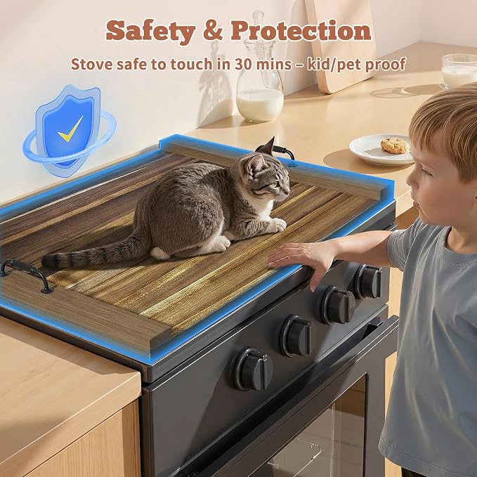 Gas Stove Top Cover: Acacia 30 * 22 Inches Electric Stovetop Covers, Noodle Board with Handles, Wood RV Cutting Board for Kitchen Counter