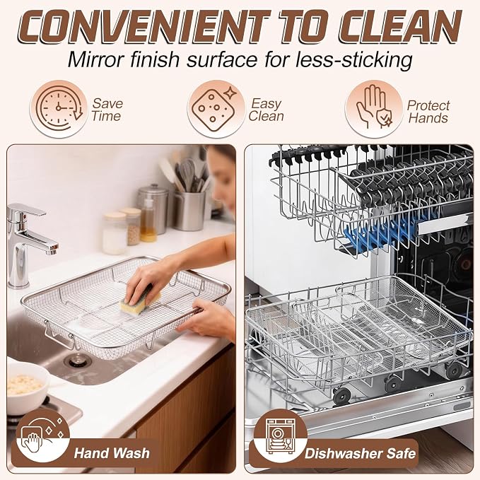 P&P CHEF 15.4 Inch Air Fryer Basket for Oven, Air Fryer Rack, 3 Pieces | Food-grade Stainless Steel Air Fryer Accessories for Frying Cooking Baking Roasting, Ideal for Fried Food, Dishwasher Safe
