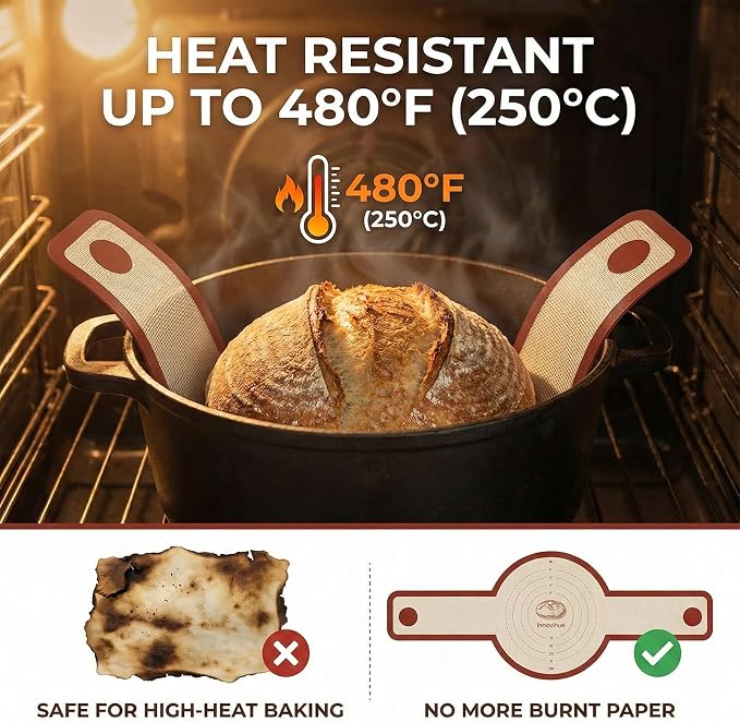 Silicone Bread Sling for Dutch Oven, 2-Pack Reusable Sourdough Baking Mats | Non-Stick Silicone Dutch Oven Liner with Long Handles for Easy Bread Transfer, Sourdough Baking, Quick Cleaning and Daily Use