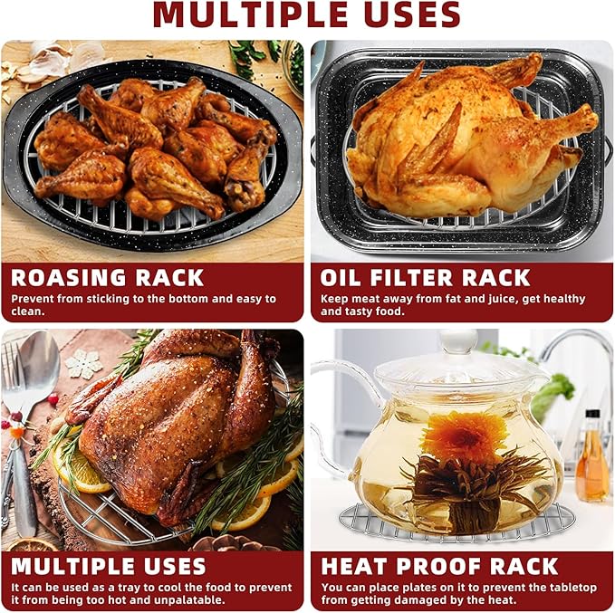 12.4" Roasting Rack,Stainless Steel Cooling Rack, Oven & Dishwasher Safe Baking Rack for Turkey Chicken Roasting, Perfect for Thanksgiving Christmas Gift for Dad Mom Wife