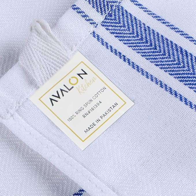Dish Towels 15 Pack Blue Stripe 100% Cotton Kitchen Towel 15x25 Inch Tea Towels, Dish Cloths for Washing Dishes, Kitchen Rags for Drying Dishes
