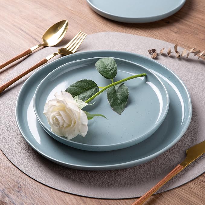 AmorArc Dinnerware Sets for 6, 18 Pieces Ceramic Plates and Bowls Set | Scratch Resistant Stoneware Dishes Set, Dishwasher & Microwave Safe, Stone Blue