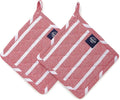 Encasa XO Pot Holders, Quilted Kitchen Hot Pads 8"x8" Roma Red Stripes | 100% Eco-Friendly Cotton | Thick Cotton Padding Insulation | Convenient Hanging Loop | Set of 2