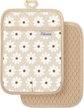 100% Cotton Potholders Textured Soft Silicone Grip Daisy Gingham | Stylish Pot Holders 2pcs, Machine Washable Non-Slip Heat Resistant Hot Pads & Oven Mitts 2-in-1, Practical Kitchen Decor