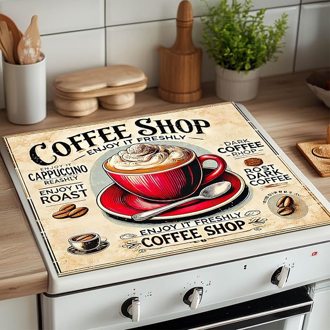 HOMETITUTE Stove Top Cover 28x20 Coffee Shop Vintage Heat Resistant Mat