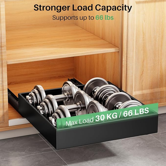 Pull out Cabinet Organizer, 21"Deep, 11.8"Wide Full-Extension Heavy Duty Slide out Drawers with Nano Adhesive, Roll Out Shelves Sliding Cabinet for Kitchen, Bathroom, Pantry,Under Sink Storage(Black)
