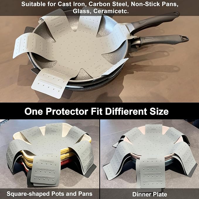 Silicone Pot Protectors for Stacking - Pan Separators for Stacking Gray | 3 pack Cookware Pot pan separators, pan liners pot dividers anti-slip, fits multiple sizes pots, pan protectors for stacking