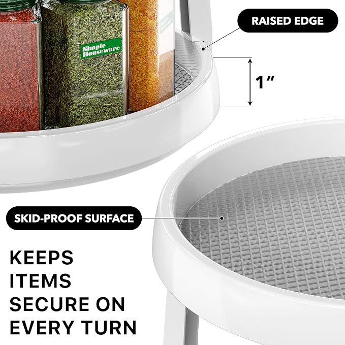 Simple Houseware 2-Tier Lazy Susan Spice Organizer, 10-Inch, White/Gray