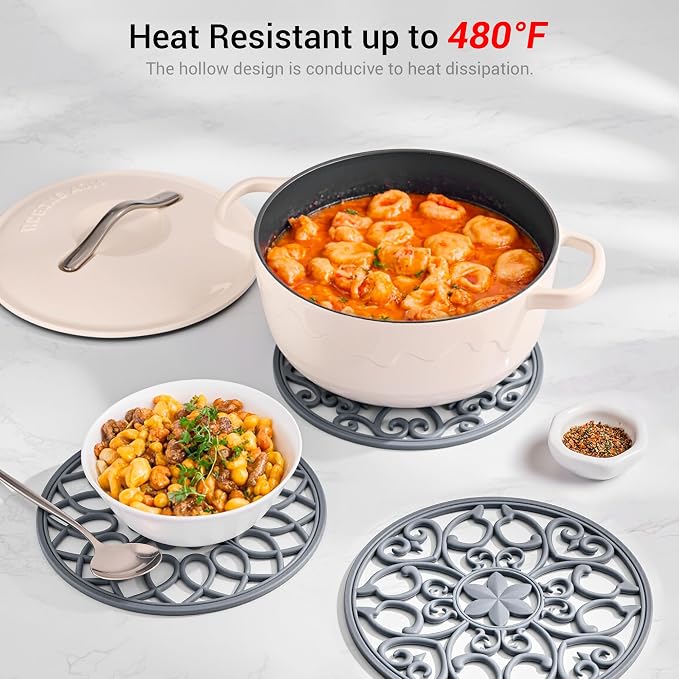 SMARTAKE 6 Set Silicone Trivet Mats for Hot Dishes Pots and Pans (Grey) | Heat Resistant Pots and Pans Holders, Non-Slip Flexible Pads Coasters for Countertops Table, Modern Kitchen Decor Accessories