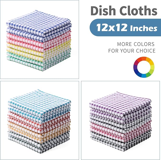 Kitchen Dish Rags for Washing Dishes, 100% Cotton Dish Cloths | Good absorption, for cleaning drying wiping, dish cloths ,quick dry, 100% cotton,12x12 inches, pack 8, small dish towels