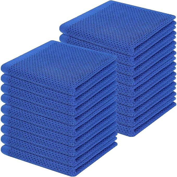 Homaxy 100% Cotton Waffle Weave Kitchen Dish Cloths 18-Pack, Blueberry | 12 x 12 Inches, Ultra Soft Absorbent Dish Towels, Quick Drying Dish Rags with Hanging Loop