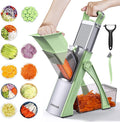 All-in-1 Safe Mandoline Slicer for Kitchen, Food Chopper with Container | 0.1-8mm Thickness Vegetable Chopper, Safe Mandoline Slicer, Potato French Fry Cutter Tomato Apple Slicer Onion (Green)