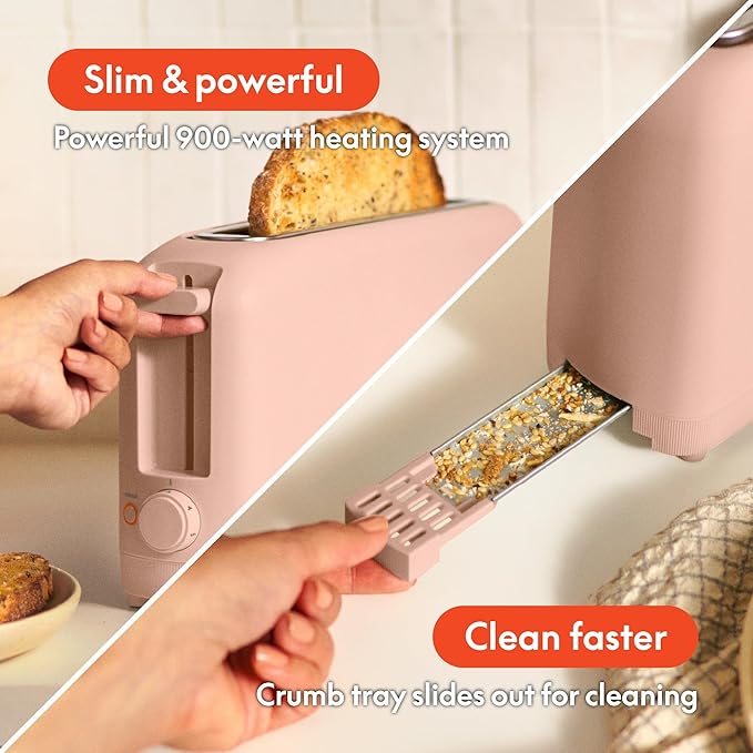 bella Fits-Anywhere™ Slim Toaster, 2 Slice Extra Long & Wide Slot, Blossom