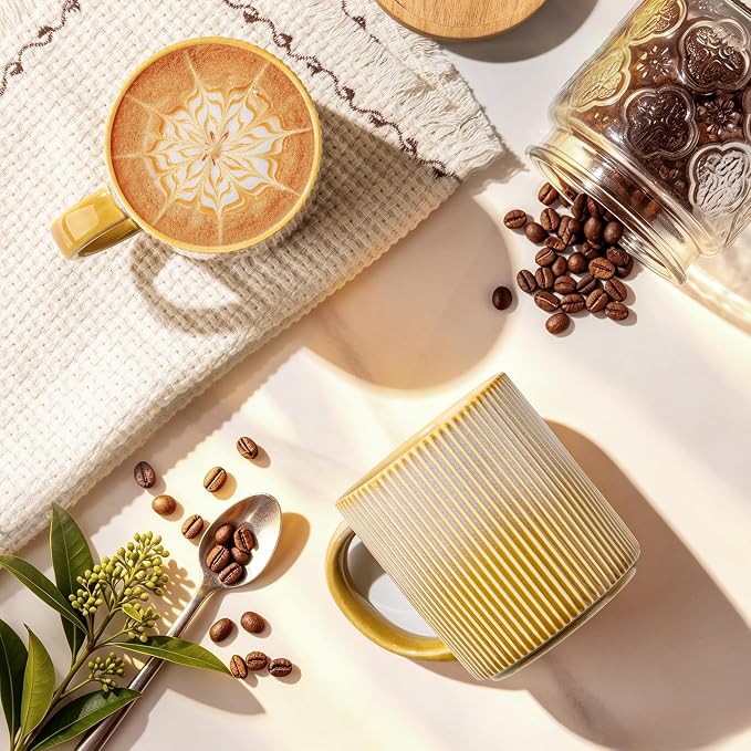 theterra Ceramic Coffee Mugs Set of 6, 14.2 oz Coffee Cups with Handle | Handmade, Suitable for Latte, Tea, Milk, Beer & Hot Cocoa, Autumn Haze