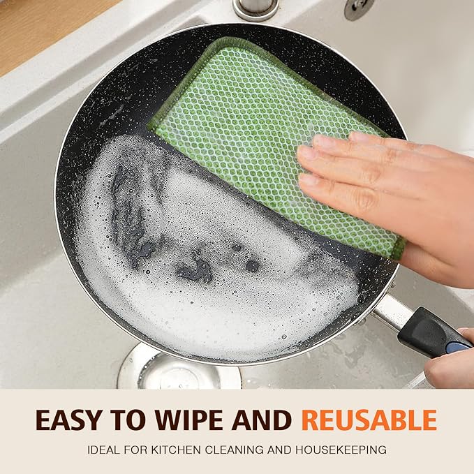 Dish Cloths for Washing Dishes with Scrub Side, Microfiber Dish Rags | Dual-sided microfiber dish cloths with scrubber for stuck-on food, quick dry kitchen washcloths 9 Pack, 12" x 12 Inch Green