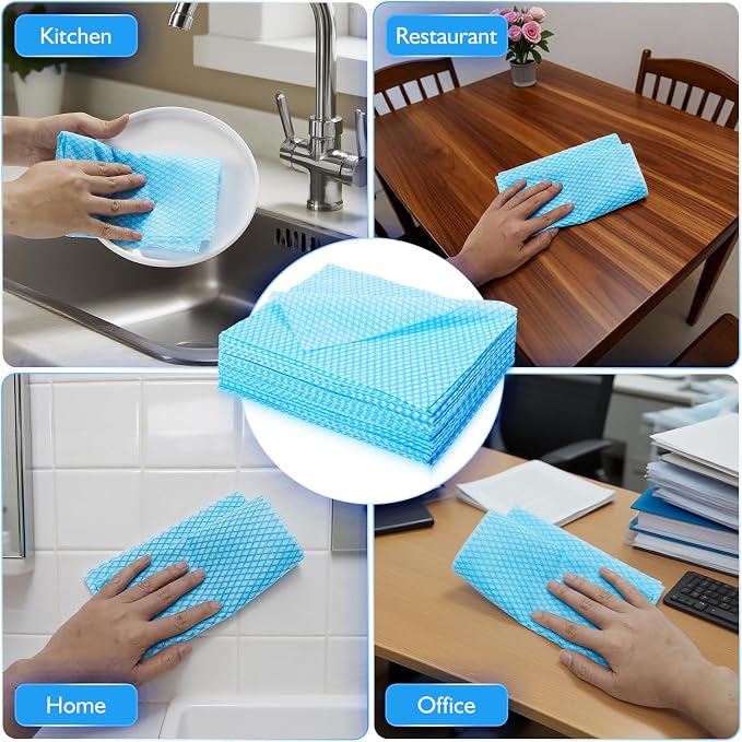 60Pack Disposable Dish Cloths for Kitchen,13.8x15.7"Cleaning Wipes | Disposable Cleaning Cloths, Daily Cleaning Towels for Bathroom, Office (Blue)