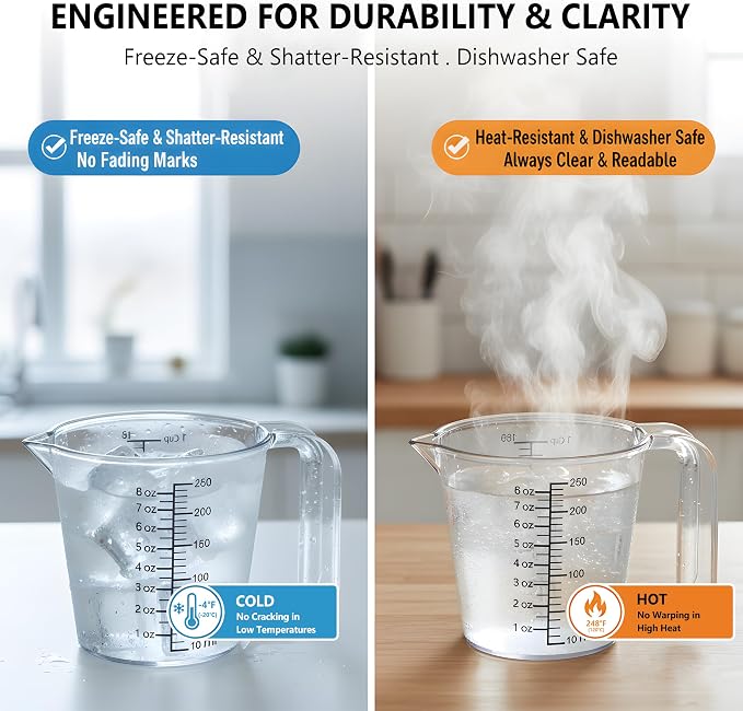 2 Cup (500ml) Measuring Cup, Laser-Etched oz/cup/mL/Tbsp, Plastic Measuring Cup with Handle for Cooking, Mixing & Kitchen Use