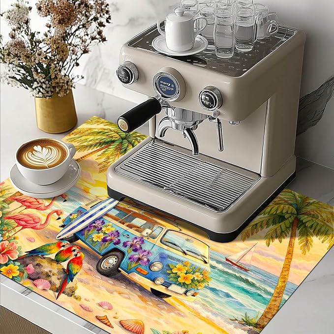 HOMETITUTE Summer Stove Top Cover 28x20 Beach Van Flamingo Heat Resistant