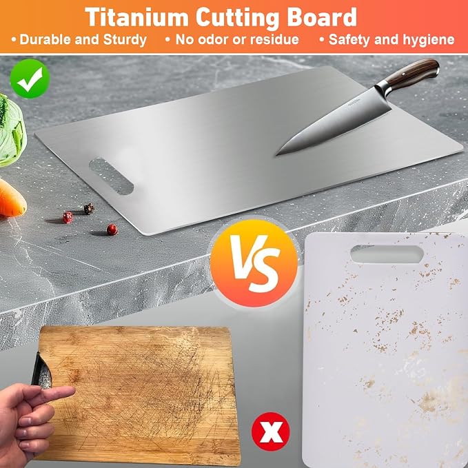 Titanium Cutting Board,100% Pure Titanium Cutting Boards for Kitchen,Food-Grade Double Side Available Non Toxic Chopping Board,Dishwasher Safe Hygiene Durable Boards(1PC-M)