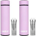 The London Sip Multi-Purpose Travel Mug and Tumbler Fruit Infused Flask Hot and Cold Double Wall Stainless Steel Thermos with Extra-Long Infuser, Gentle Lilac, Pack of 2