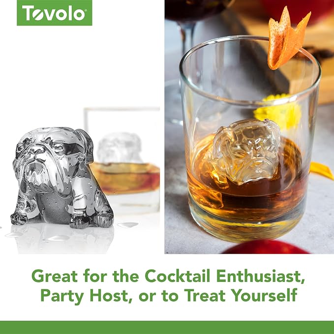 Tovolo Bulldog Ice Cube Mold Pack of 2 Craft Ice Cube Molds for Whiskey Bourbon Cocktails, Easy Fill Funny English Bull Dog Shaped Ice Cube Gifts for Bulldog Lovers, Dishwasher Safe BPA Free Silicone