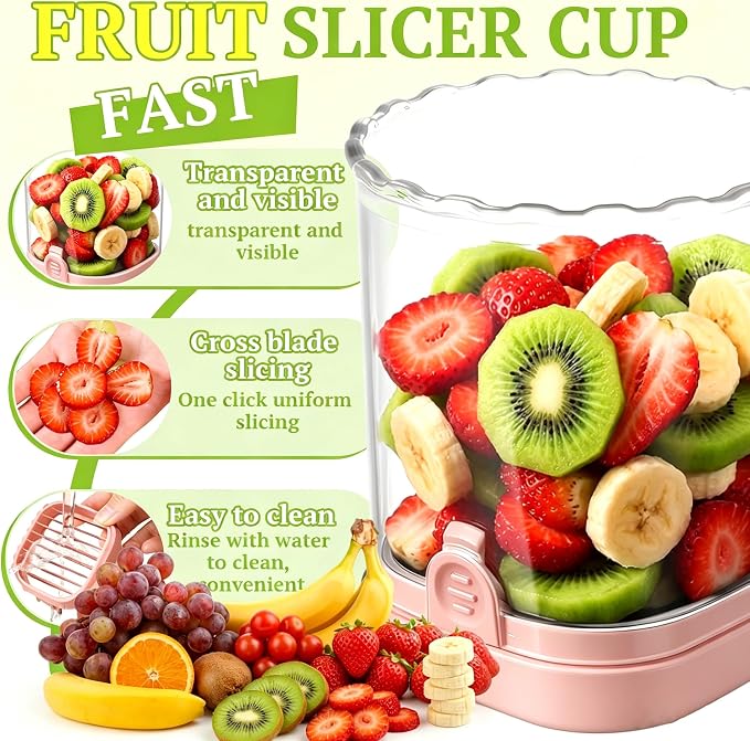 Hendiy Strawberry Slicer with Stainless Steel Blades | Egg & Fruit Slicer Cup for Banana, Cucumber, Mushroom | ABS Detachable Kitchen Gadget - Precision Berry Cutter Tool (1-Pack)