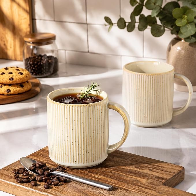 theterra Ceramic Coffee Mugs Set of 4, 14.2 oz Coffee Cups with Handle | Handmade, Suitable for Latte, Tea, Milk, Beer & Hot Cocoa, Cappuccino