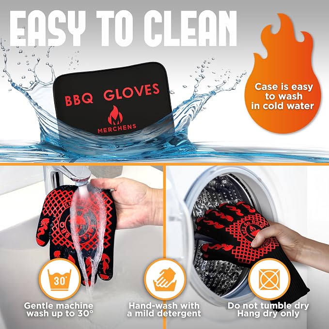 BBQ Grill & Oven Gloves 1472°F Heat Resistant | Storage Case & Gift Box | Fireproof, non-slip silicone mitts, extra-long protection for grilling, smoking & baking | Pro Series BBQ gloves - Easy clean