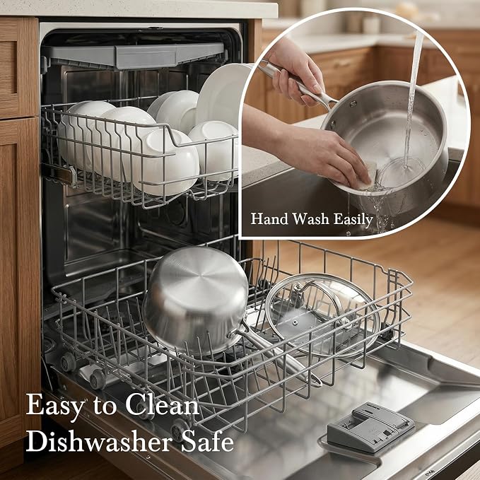 Tri-Ply Stainless Steel Pot 1.5Qt & 2.5Qt with Lids | Heavy Duty, Induction Ready, Nonstick, Stay-cool Handle, Dishwasher Safe, Multipurpose Cookware, Even Heat Conduction