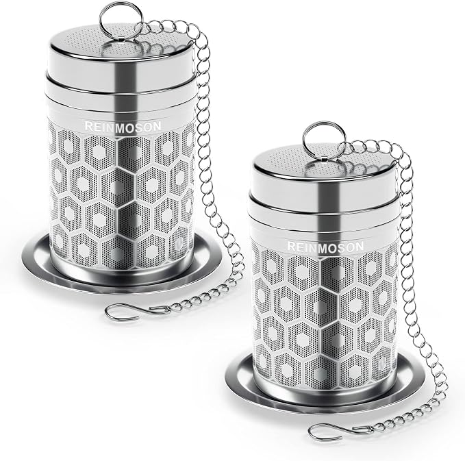 2 Pack Reinmoson 304 Stainless Steel Tea Strainers for Loose Tea 1.5”x2.2” | Extra Fine Mesh Tea Infuser for Loose Leaf Tea Steeper, Updated Slim Threaded Lid Tea Ball for Cup, Mug, Teapot, Kettle