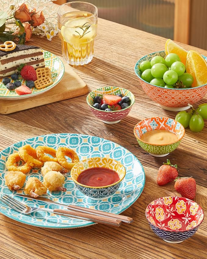 Metahom Ceramic Dipping Bowls, 4 Oz Small Colorful Bowl Set of 6, 3.5 Inch | Little Bowls for Soy Sauce, Salad Dressing, Condiments, Side Dishes, Charcuterie Boards, Microwave & Dishwasher Safe