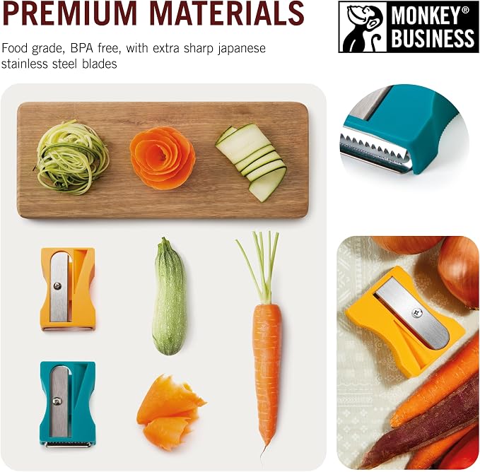 Monkey Business Julienne Peeler and Blade, Green and Turquoise