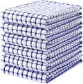 Mordimy Premium Cotton Kitchen Towels 16"x 25", Blue Check Design, 6 Pack | Super Absorbent Terry Kitchen Hand Towels, Large Natural Ring Spun 360 GSM Dish Towels, Soft Tea Towels with Hanging Loop