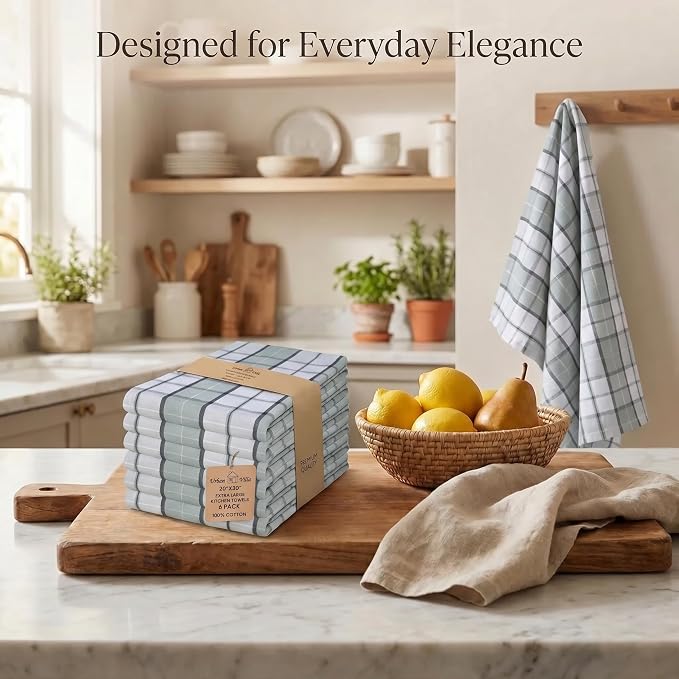Urban Villa Kitchen Towels Cotton Dish Towels 20”x30” (Set of 6) Majestic Checks