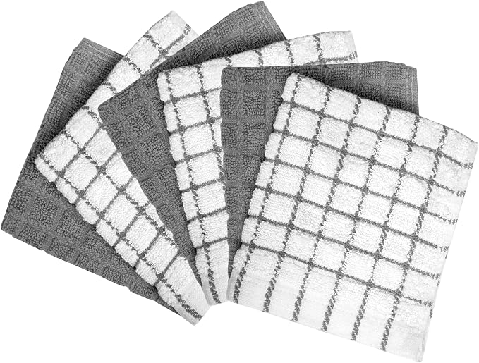 Bumble Dish Cloths (6-Pack), 100% Cotton Kitchen Towels, 12"x12" - Gray | 405 GSM | Soft, Highly Absorbent & Durable Dish Towels for Kitchen
