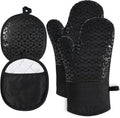 Oven Mitts and Pot Holders, 500°F Heat Resistant, Black | Oven Mitts Sets, Silicone Oven Gloves Featuring Non‑Slip Textured Grip, Perfect For Cooking, Baking and Grilling