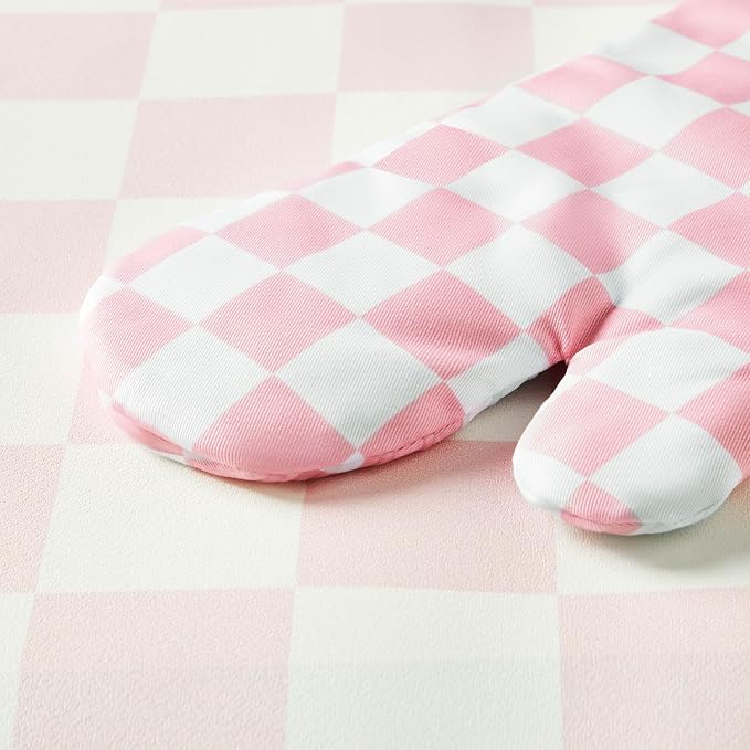 Ohocut Pink Checkered Oven Mitts Heat Resistant, Vintage Retro Checkerboard Cute Oven Mitts, Non-Slip Silicone Kitchen Gloves 1 Pair 7''x13''
