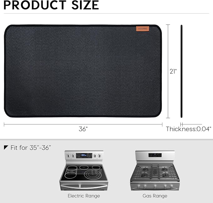 Fireproof Electric Stove Top Cover, 36" Glass Stove Top Protector | 3-Layer Safe Material, Flame Retardant,Waterproof, Heat-Resistant Kitchen Mat, Flat Oven Cover Mat