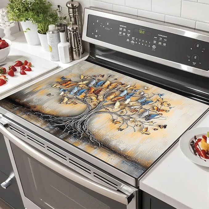 HOMETITUTE Gold Butterfly Tree Stove Top Cover 28x20 3D Diatomite Mat