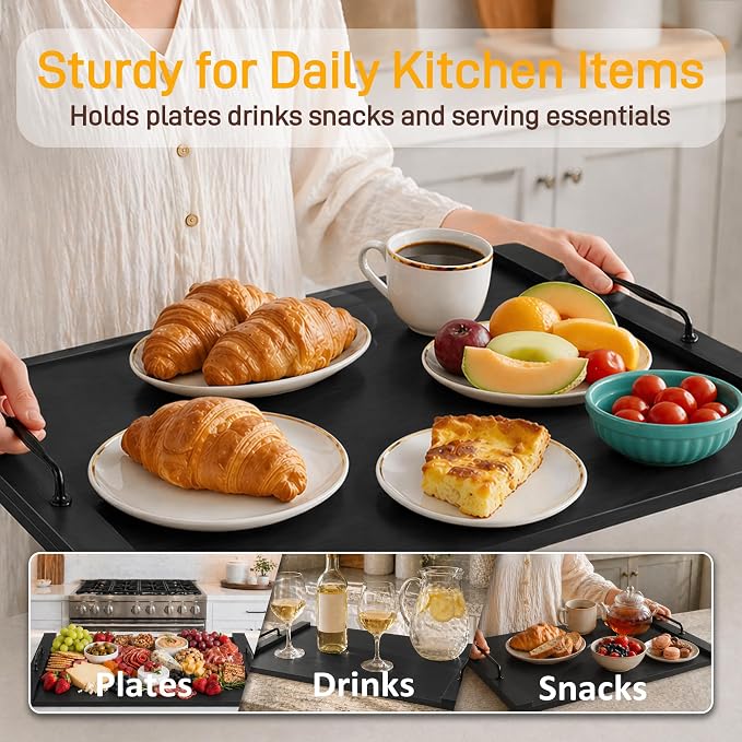 Noodle Board Stove Cover with Handles, 29.5 x 22 Inch, Black | Engineered Wood Cover for Electric and Gas Stove Tops, Raised Edge Serving Tray for Extra Counter Space