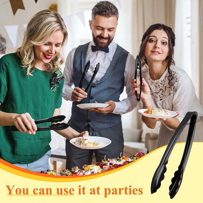 Tessco for you 80 Pcs Plastic Tongs for Serving Bulk, 9 Inch Plastic Disposable Serving Tongs, Heavy Duty Salad Tong for Kitchen, Buffet, BBQ, Events & Catering (Black)