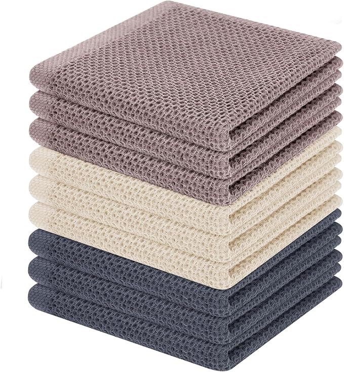 Homaxy 100% Cotton Waffle Weave Kitchen Dish Cloths, 9-Pack, Mixed Color | Ultra Soft Absorbent Dish Towels, Quick Drying Dish Rags with Hanging Loop, 12 x 12 Inches