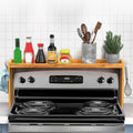 IIIOIIIA Bamboo Over the Stove Spice Shelf for Kitchen, 31.5" Spice Rack Organizer Shelf with 6 hooks, 11.4" Height Extra Storage Countertop, Easy to Assemble