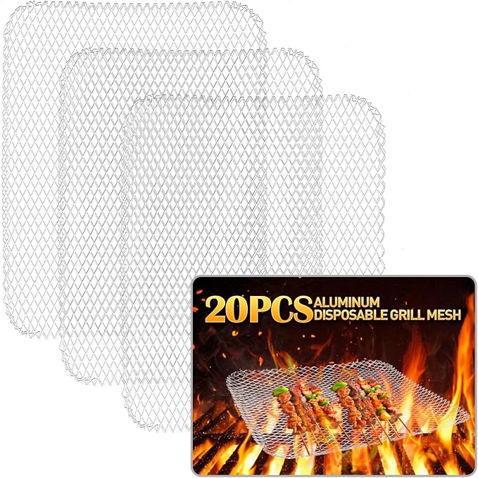 Disposable Grill Topper,16x12 Inch Grill Mesh Mat Disposable Pans,Non-Stick BBQ Aluminum Mats for Outdoor Grills, Easy to Clean (20)