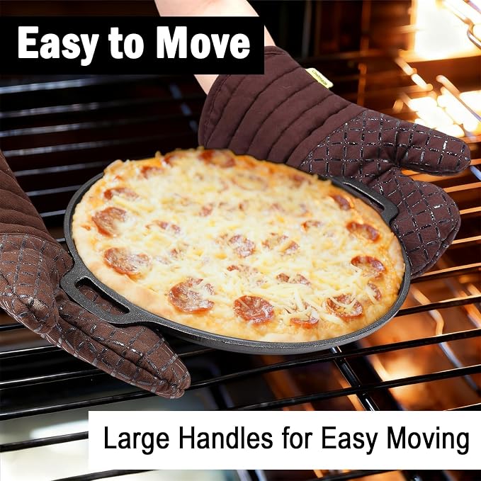 13.8 Inch Cast Iron Pizza Pan - Round Comal for Even Heating - Works on Oven, Grill & Campfire, Heavy-Duty Cast Iron Pizza Stone with Dual Handles