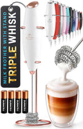Zulay Kitchen Powerful Milk Frother Wand With Duracell Batteries - Ultra Fast Handheld Drink Mixer - Electric Whisk Foam Maker for Coffee, Lattes, Cappuccino & Matcha - Triple Whisk - Black
