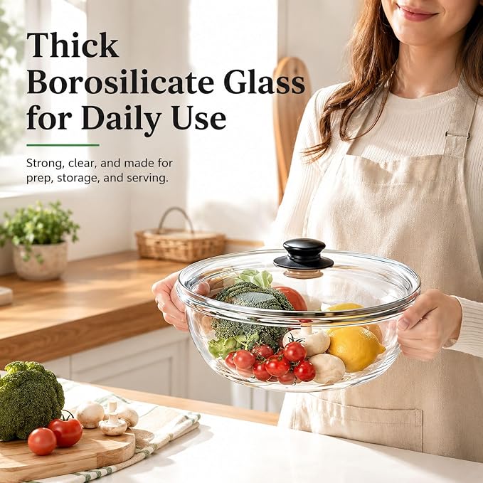 4.7Qt Extra Large Glass Mixing Bowls Clear Glass Salad Cooking Bowls for Kitchen Salad Bread Storage for Food Prep Baking & Storage - Kitchen(Black)