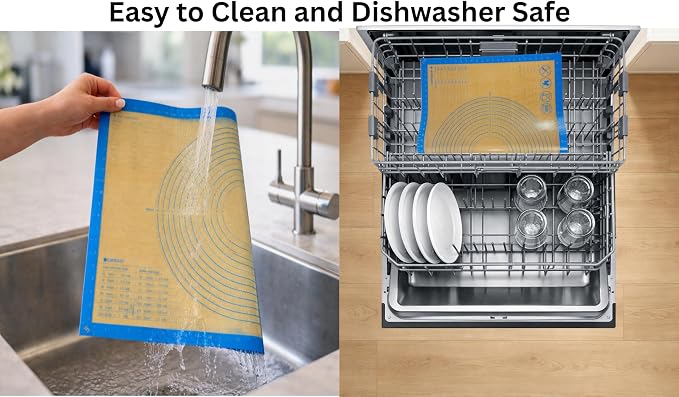 Silicone Pastry Mat with Measurements, 26 x 16 Inch Extra Thick Non-Slip Nonstick Large Baking Mat for Dough Rolling, Kneading, Fondant and Pie, Blue