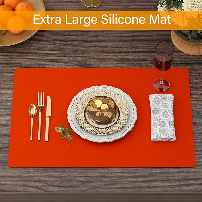 2-Pack Silicone Counter Mats 24”x16”, Orange | 1.5mm thick silicone counter protector, heat resistant & non-slip. Works for air fryer, hot pots, pans and coffee maker.